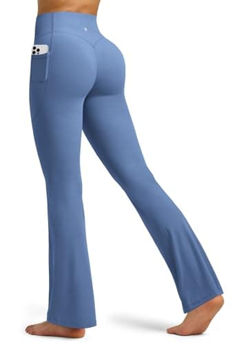 Willit Butterflux Yoga Pants Women Flare Workout Leggings with Pockets for Women High Waisted Flare Yoga Leggings 31" Dusty Blue XXL