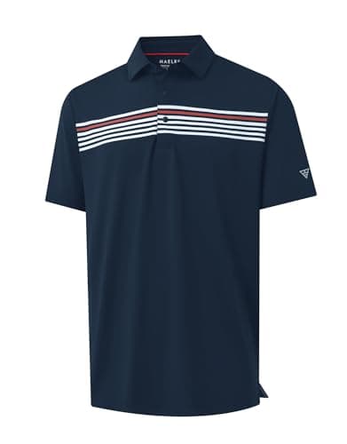 M MAELREG Golf Polo Shirts for Men Chest Striped Print Business Casual Collared Moisture Wicking Dry Fit Golf Polos Navy
