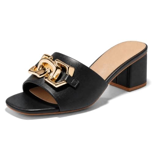 GotSoft Women's Raffia Slide Sandals Square Toe Heeled Metal Chain Shoes