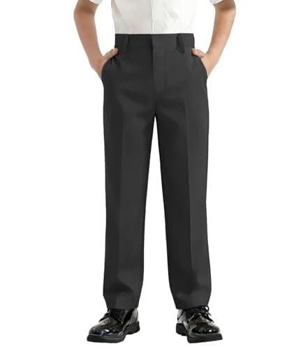 QBK Boys Flat Front Dress Pants Adjustable Waistband for Toddler to Youth