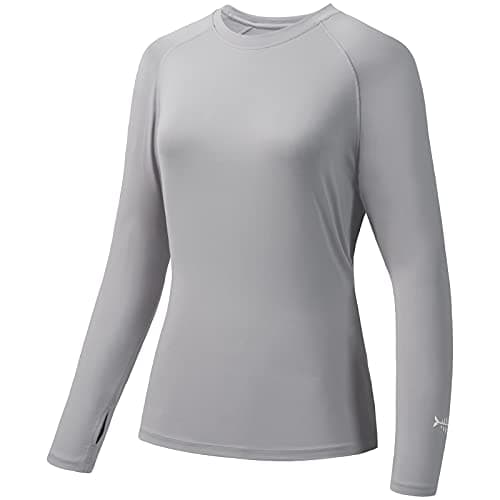 BASSDASH Women’s UPF 50+ UV Sun Protection T-Shirt Long Sleeve Fishing Hiking Performance Shirts Light Grey