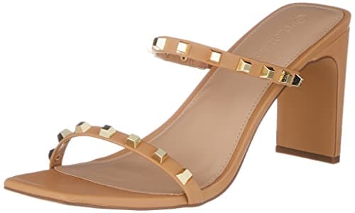 The Drop Women's Avery Square Toe Two Strap High Heeled Sandal, Doe Tan Studded, 13