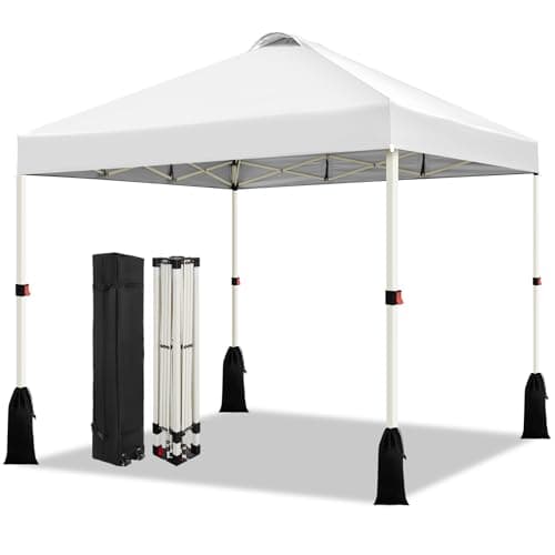 WEIZE 10x10 Pop Up Canopy Tent, 1-Button Push Setup Canopy Tent, Adjustable Height Instant Portable Shelter, Portable Roller Bag, Easy Outdoor Sun Shade for Events, 4 Weight Bags, White