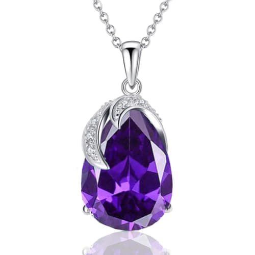 VONSSY Classic Oval Pendant Gemstone Necklace | Crystal Ruby Waterdrop Birthstone Emerald Necklace | 18K Platinum Gold Plated Chain | Vintage Meaningful Jewelry Gift