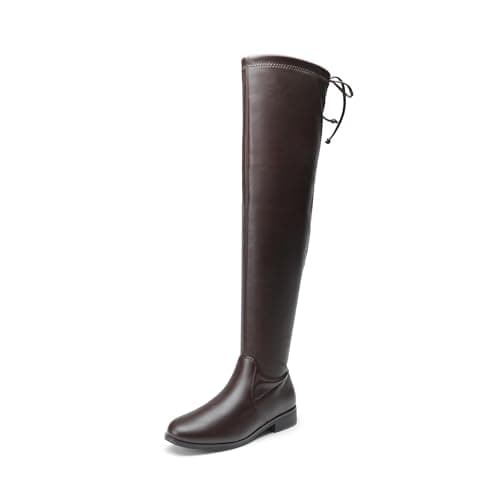 DREAM PAIRS Women's Thigh High Low Block Heel Knee Boots,Brown-Pu,8.5