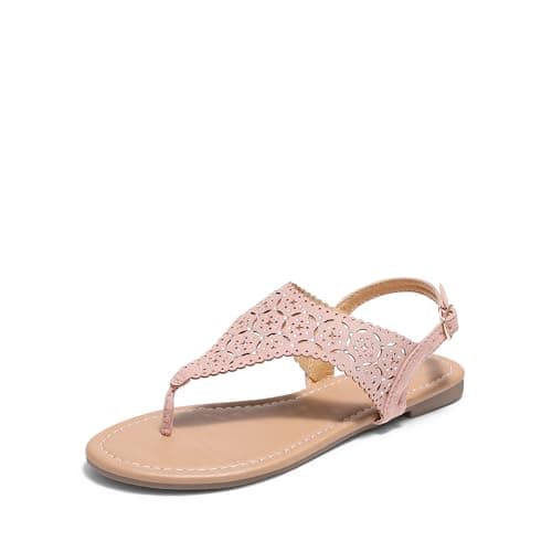 DREAM PAIRS Women's Rhinestone Casual Wear Cute Gladiator Flat Sandals Beach Dressy T-Strap Thong Sandals,Size 5.5,Pink,MEDINIE