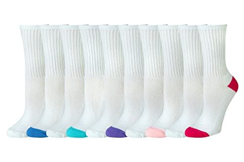 Amazon Essentials Women's 10-Pack Cotton Cushioned Crew Socks, White, Shoe Size: 8-12