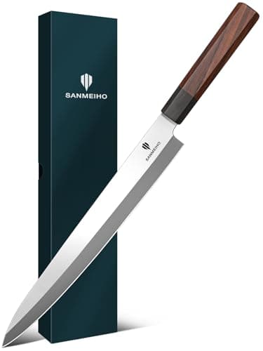 SANMEIHO 10 Inch Sushi Knife, High Carbon Japanese Steel Sashimi Knife, Japanese Knives for Fish Filleting & Slicing, Sushi Making Knives with Red Sandalwood Handle