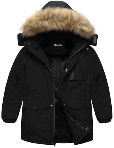 Chrisuno Boy's Coats Heavyweight Adventure Parka Jacket Warm Kids Winter Coat Parka With Cozy Trimmed Hood Black 6-7