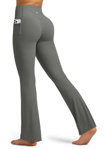 Willit Butterflux Yoga Pants Women Flare Workout Leggings with Pockets for Women High Waisted Flare Yoga Leggings 31" Deep Grey XXL
