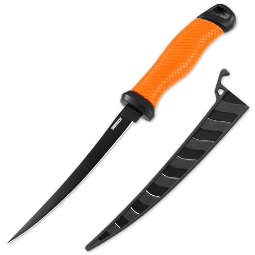 Dispatch Professional Fish Fillet Knife 7 inch - Stainless Steel Blade for Salmon/Meat, Non-Slip PP Golf Grip & Sheath