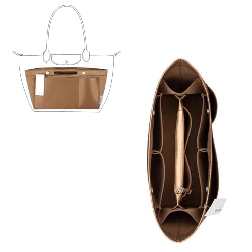 ZTUJO Purse Organizer Insert For Handbags, Silky Bag Organizer With 2 Zippers For Speedy Neverful Tote and More (Brown, X-Small)