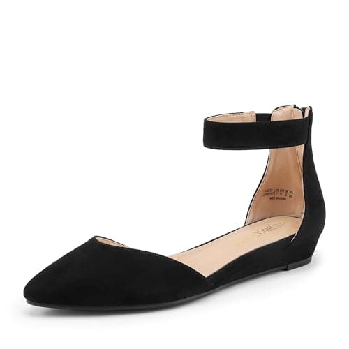 DREAM PAIRS Women's Low Wedge Pointed Toe Ankle Strap Dress Comfortable Casual Flats Shoes for Prom Party Wedding,Size 5,Black/Nubuck,AMIGA