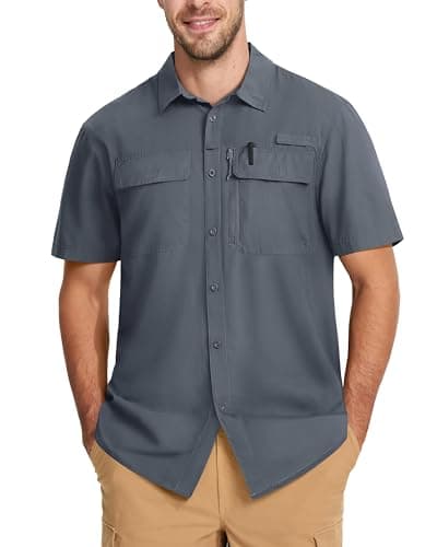MAGCOMSEN Sun Shirts for Men Short Sleeve SPF Performance Fishing Shirts Dry Fit Light Weight Button Up Work Shirts Dark Grey M