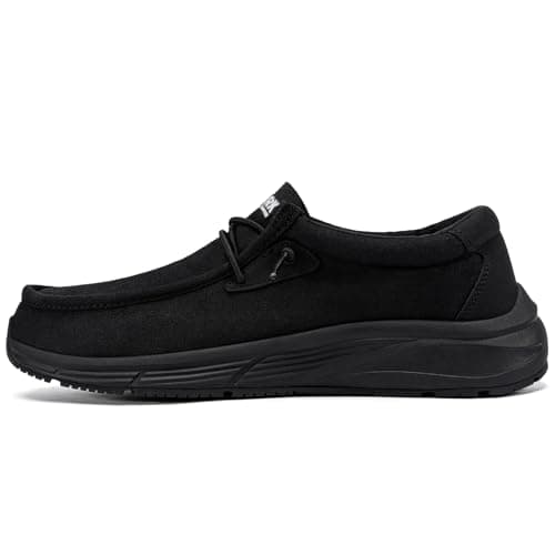 LARNMERN Men Non Slip Shoes Work Slip On Food Service Slip Resistant Shoe Kitchen Chef Loafers Boat Canvas Casual Walking Black/8