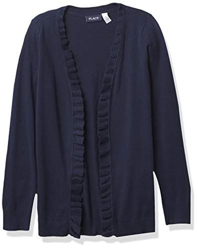The Children's Place girls Uniform Ruffle Open Front Cardigan Pullover Sweater, Tidal, 7-8 Years US