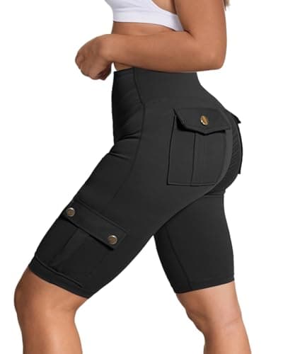 gymfrog Womens Workout Shorts with Cargo Pockets High Waisted Scrunch Butt Gym Biker Booty Shorts