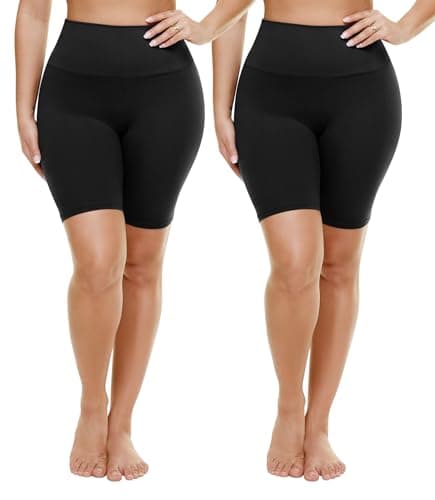 TNNZEET 2 Pack Plus Size Biker Shorts for Women - 8" Black High Waisted Tummy Control Spandex Workout Shorts (XL-4XL)