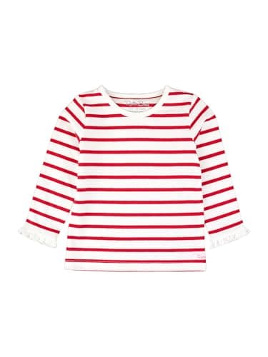 RuffleButts Red & White Stripe Knit Long Sleeve Ruffle Layering Tee - 4T