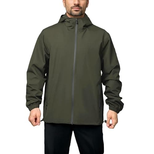 congluoki Rain Jacket Men Waterproof Windbreaker Lightweight Hooded Casual Coat for Daily Hiking Cycling Green S