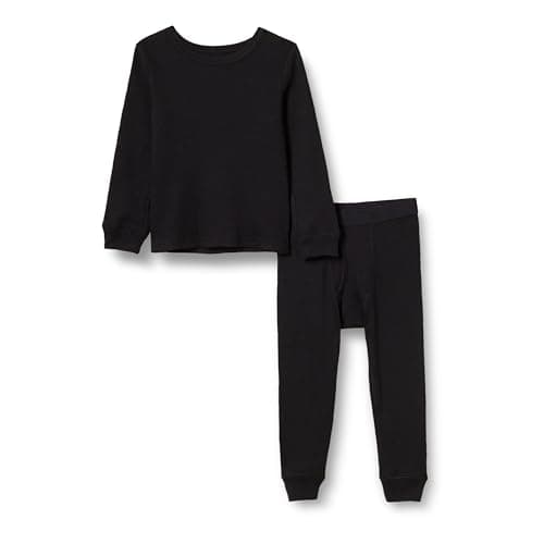 Amazon Essentials Toddler Boys' Cotton Blend Thermal Long Underwear Set, Black, 3T
