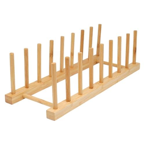 OYWOBET 1 Pcs 8 Slots Bamboo Dish Rack, Kitchen Pot Lid Organizer Storage Holder, Multi-Slot Storage Rack for Kitchen Counter/Living Room/Study