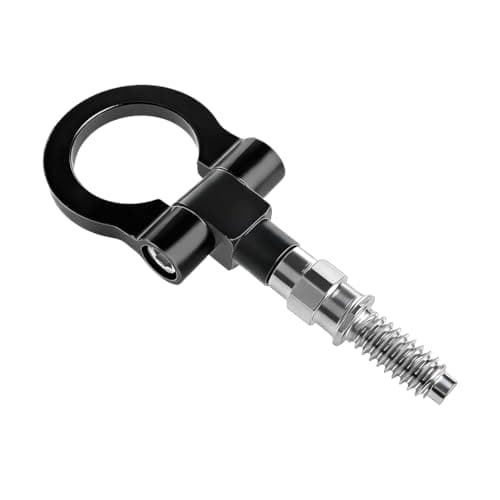 HAMOJUF Car Front Bumper Tow Hook, Metal Trailer Screw-on Bumper Pull Ring Rotary Towing Hook, Foldable Auto Exterior Pull Ring Decoration, Universal for Most Truck SUV (Black)