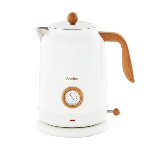 Seehot® Electric Kettle With Thermometer, 1.7L Electric Tea Kettle, 1200W Hot Water Kettle Electric, Auto Shutoff, Boil-Dry Protection, 304 Stainless Steel, Cordless Base, White