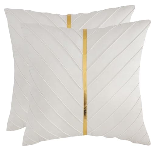 Tosleo Beige Velvet Throw Pillow Covers 26x26 inch Pack of 2 with Gold Leather Christmas Decorative Couch Pillow Cover Luxury Modern Soft Pillowcases Summer Home Decor for Sofa Bed Living Room