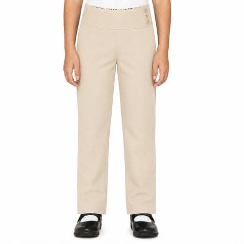Bienzoe Adjustable Waist Girls Pants: School Uniform Straight Leg Khaki 4