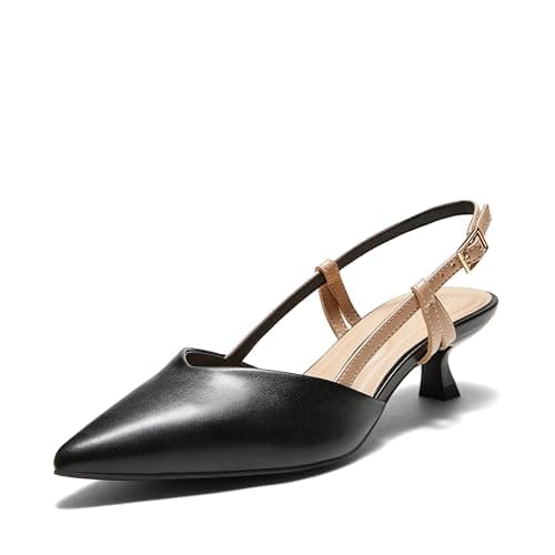 Arromic Women's Slingback Kitten Heels Closed Toe Pointed Toe Low Pump Dress Work Bridal Wedding Heel Shoes Black