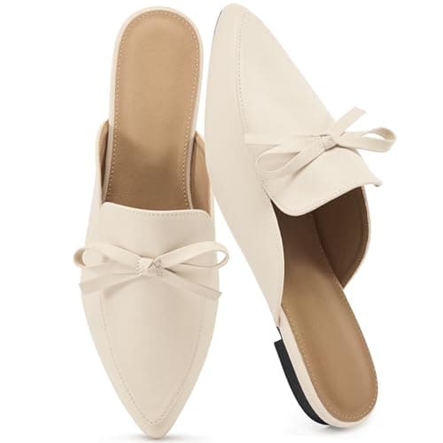 Decould sylf Pointed Toe Mules for Women: Elegant Bow Flats Dressy Casual