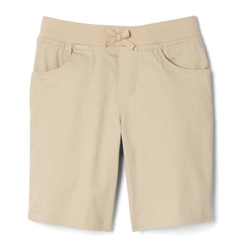 French Toast Girls' Pull-On Tie Front Stretch Twill Short, Khaki, 18
