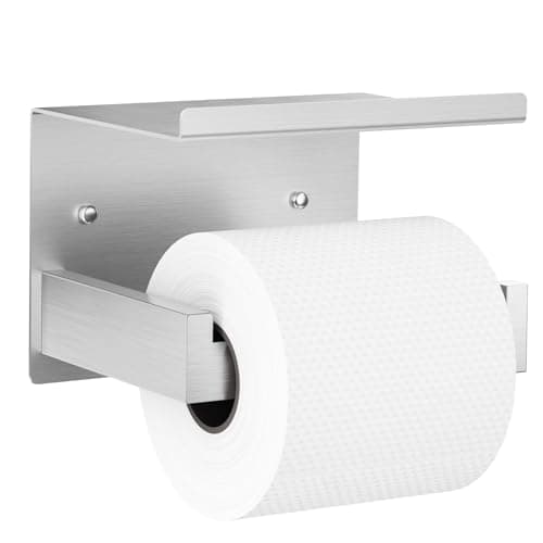 Auxmir Toilet Paper Holder with Shelf, Self Adhesive or Screw Mount, Silver