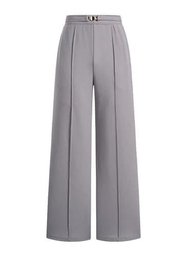 EVAELSS Womens Wide Leg Pants Elastic High Waisted Straight Business Casual Work Slacks Pleated Dress Pants Trousers Grey Small