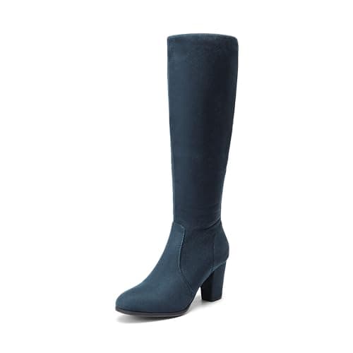 DREAM PAIRS Women's Chunky Heel Knee High Boots,Size 5.5,Dark/Blue,MIDLEG