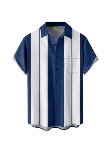 Hardaddy Men's Vintage Bowling Shirt Short Sleeve Button Down Hawaiian Summer Beach Printed Casual Shirts Blue M
