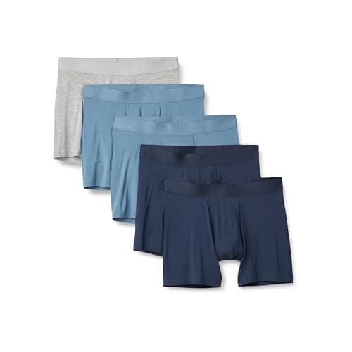 Amazon Essentials Men's Super Soft Modal Boxer Briefs, Pack of 5, Deep Blue/Grey Marl/Navy, Large