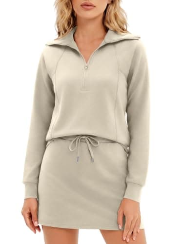 Casly Lamiit Half Zip Women 2 Piece Skorts Sets Athletic Dark Beige XL