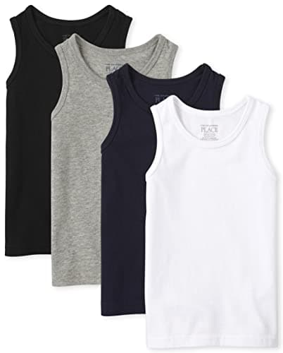 The Children's Place boys Mix and Match Tank Top Shirt, Black/New Navy/Smoke/White 4 Pack, Medium US