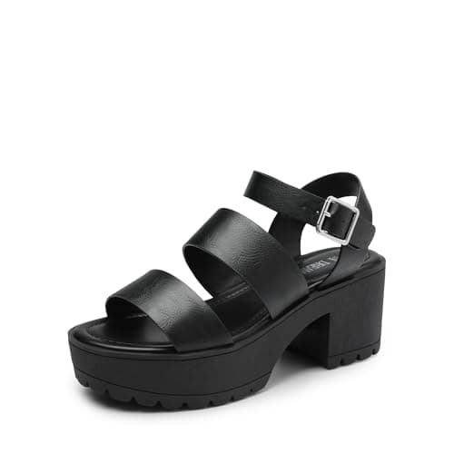 DREAM PAIRS Platform Heels for Women Lightweight Chunky Open Toe Stylish Comfortable Fisherman Sandals with Adjustable Ankle Strap,Size 7,Black,SDHS2429W