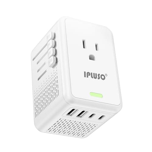 IPLUSO Converter for European Travel, Specially for Hair Dryers, 220v to 110v Voltage Converter with AC Socket, 2 USB C & 2 USB A Ports, Compact Voltage Converter US to Europe (White)