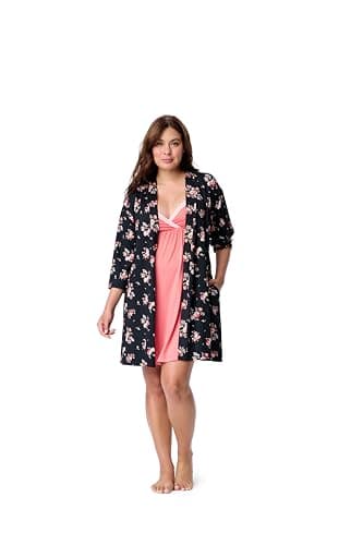 Motherhood Maternity Nursing Nightgown & Robe Set, Chemise Labor and Delivery Gown for Breastfeeding, Tea Rose/Garden Evening Print, 2-Piece Set, XX-Large