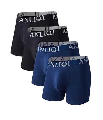 ANLIQI Men's Bamboo Rayon Underwear Boxer Briefs Pack Moisture Wicking Underwear Long Legs Boxer Briefs Breathable Underware 4 Pack(2Black 2Navy,XL)