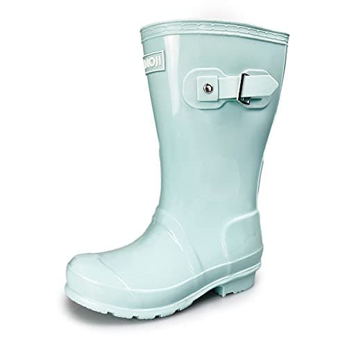 Amoji Girl Glitter Rain Boots Youth Rubber Boots Children Outdoor Waterproof Boots Mint 1-1.5 Big Kid