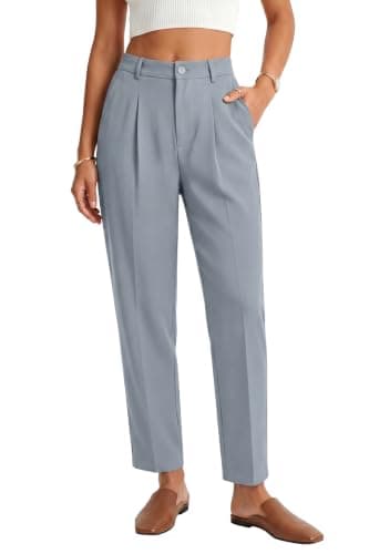 Arach&Cloz Grey Work Pants Women Summer Office Clothes for Women Ankle Trouser Business Casual Teacher Outfits Slacks High Wasited Buttoms with 4 Pockets XL