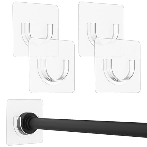 GeeRic 4 PCS Shower Curtain Rod Holders, Adhesive Wall Mounts for Rods Support,Transparent Rod Retainers (Rod Not Included)