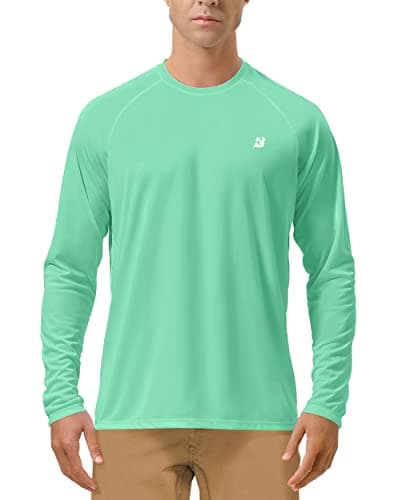Roadbox Mens UPF 50+ Long Sleeve SPF Diving Rash Guard UV Sun Protection Shirts for Outdoor Fishing Hiking Swimming Running Green