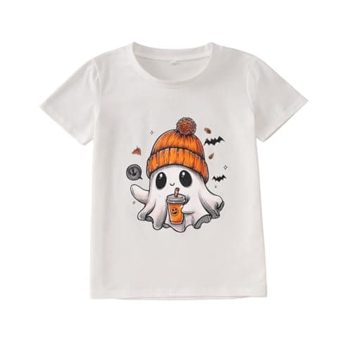 MODNTOGA Halloween Outfit Toddler Boy Girl Pumpkin Ghost T-Shirt Kids Ghost Graphic Shirt Spooky Season Pullover Fall Tops (White, 3-4 Years)