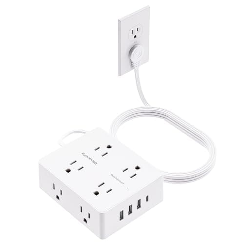 Olcorife Flat Plug Power Strip with 10 FT Extension Cord, 8 Outlets 4 USB Ports(1 USB C), 3 Sided Outlet Extender for Home Office Travel Dorm Room Essentials, White